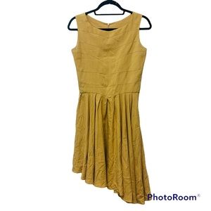 Samantha Pleet Asymmetrical Goldenrod Dress, 100% silk